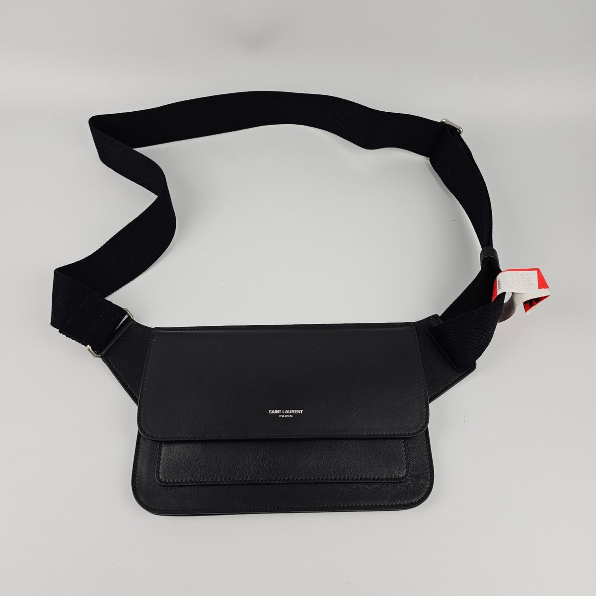 SAINT LAURENT $1450 Black Leather Belt Bag New & Authentic