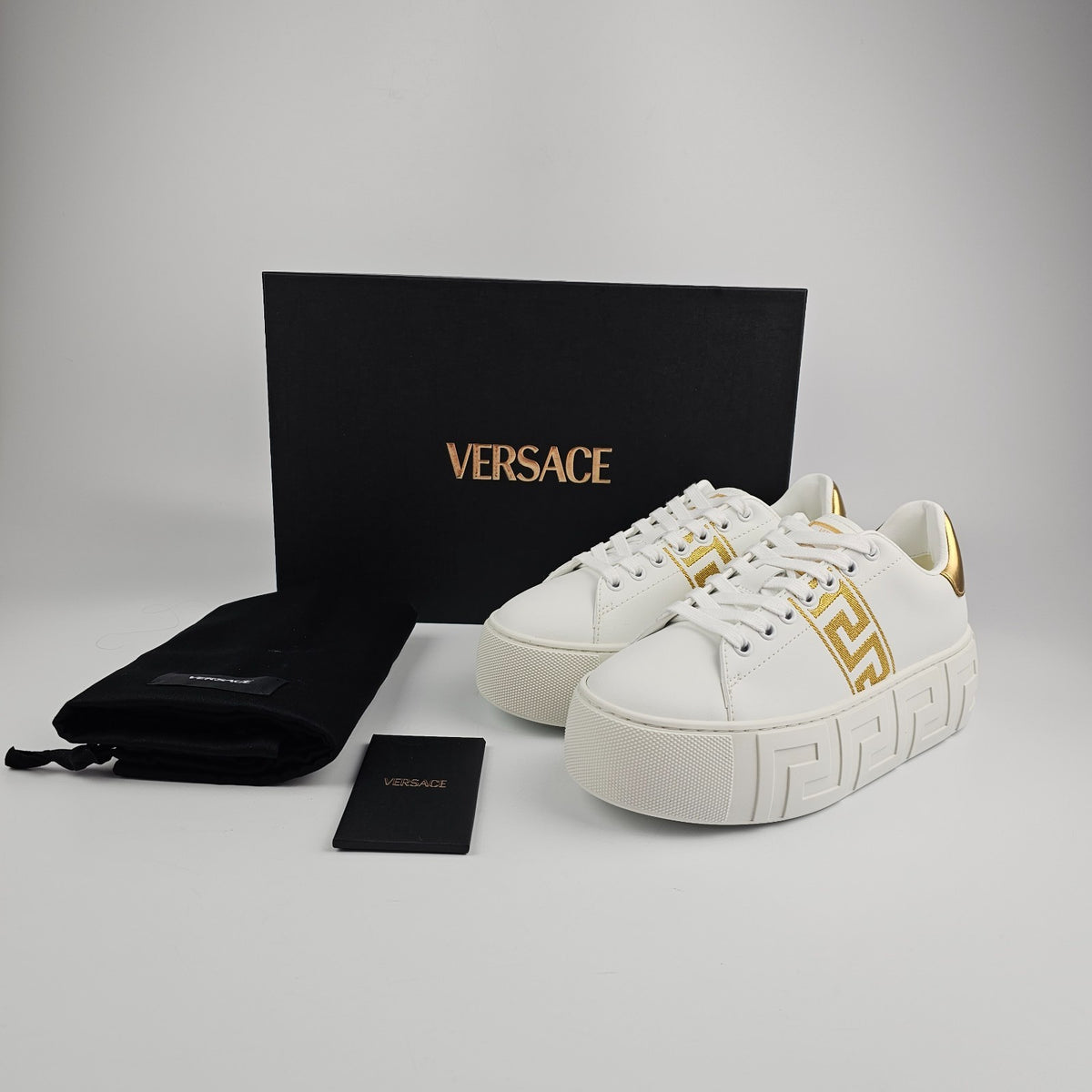 VERSACE Greca White/Gold Sneakers New & Authentic