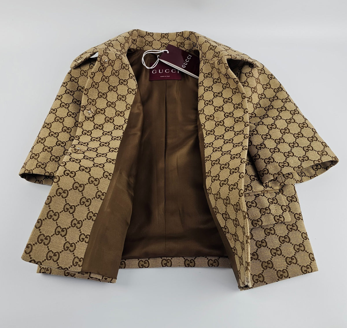 GUCCI $3200 Camel And Dark Brown GG Canvas With Horsebit Jacket New & Authentic