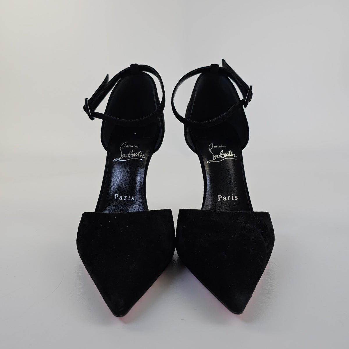 CHRISTIAN LOUBOUTIN Astrida Bride 100mm Black Suede Pumps New Size 38 US 8