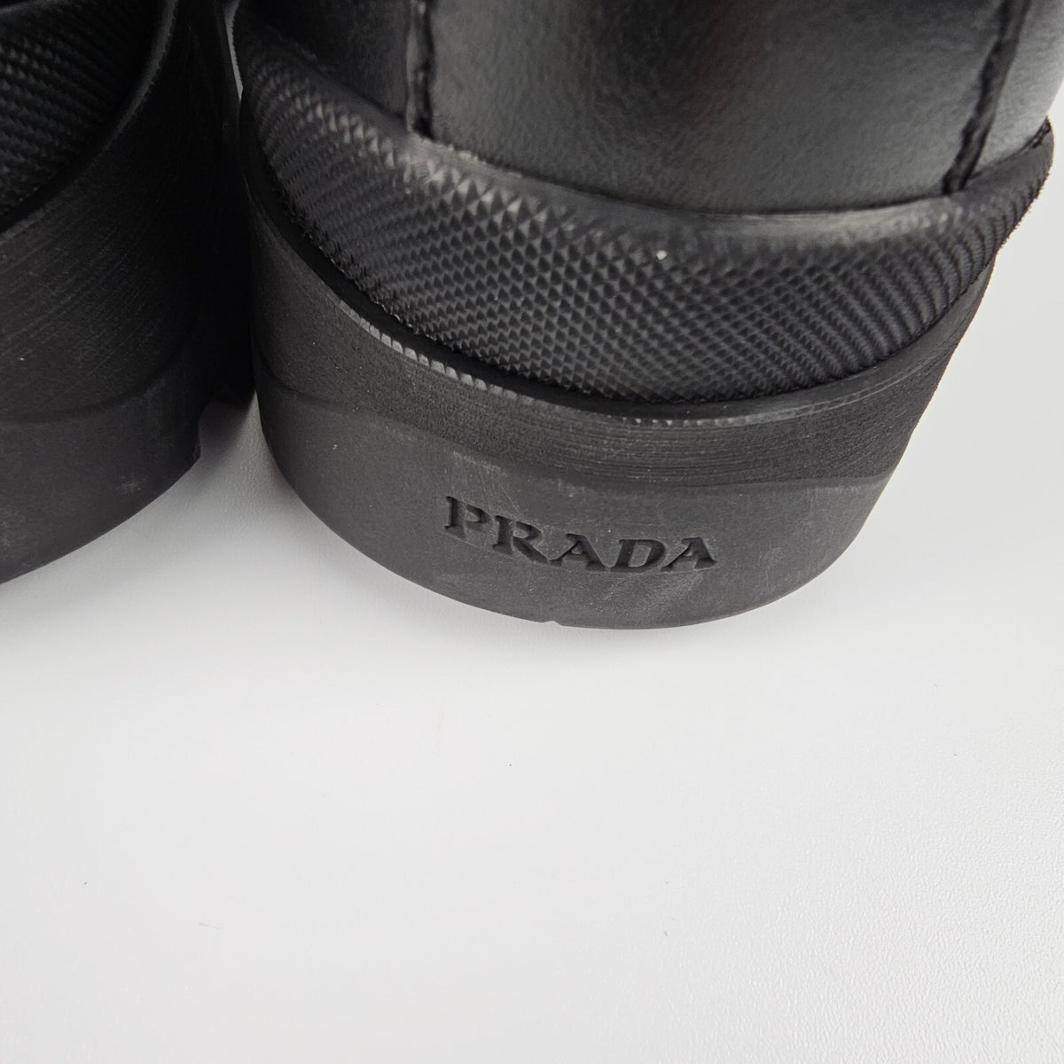 PRADA $1450 Black Leather And Stretch Fabric Chelsea Boots New/Authentic