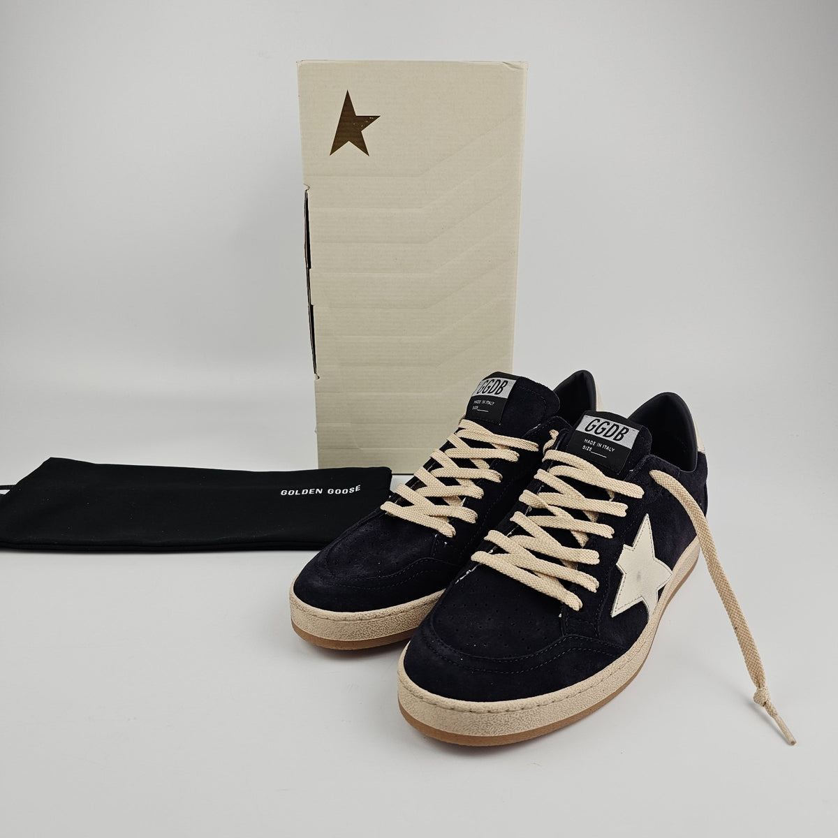 GOLDEN GOOSE Ball Star Men's White/Blue Suede Low Top Sneakers New