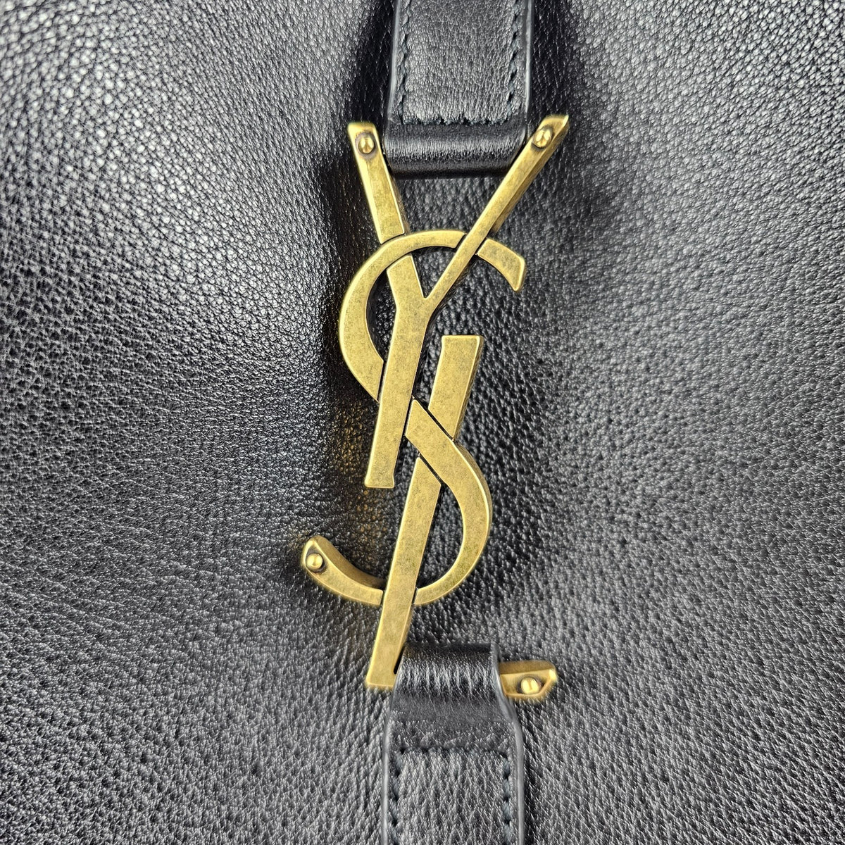 Saint Laurent Le 5 a 7  Large $3200 Black Grained Leather Shoulder Bag New