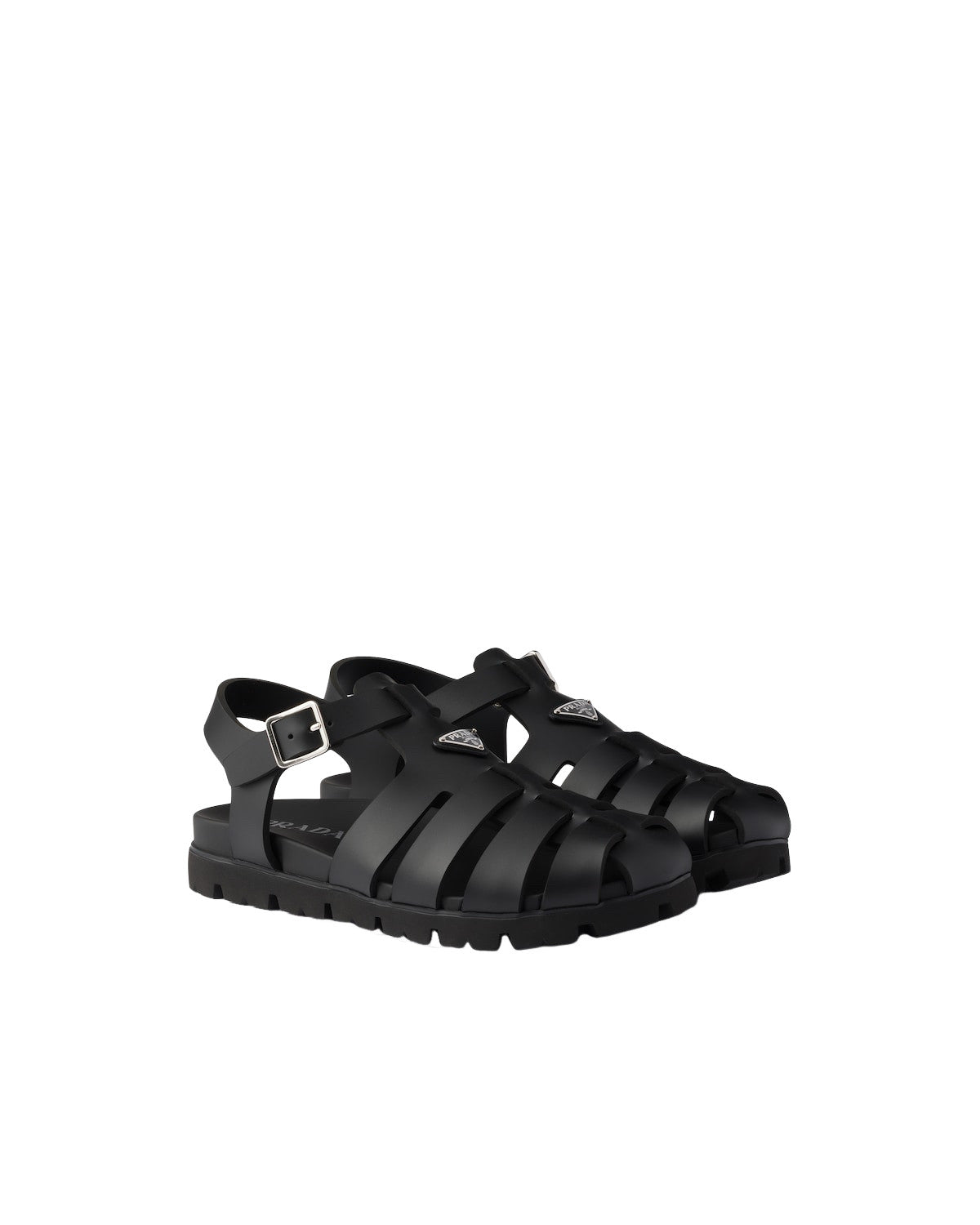 PRADA $895 Black Rubber Fisherman Sandals New