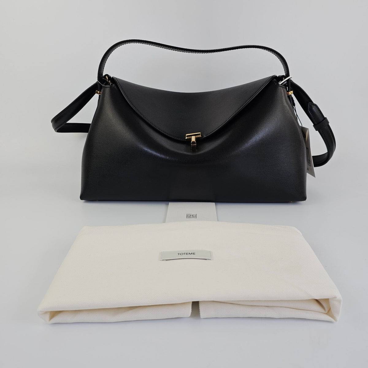TOTEME T-Lock Black/Gold Leather Top Handle Bag New