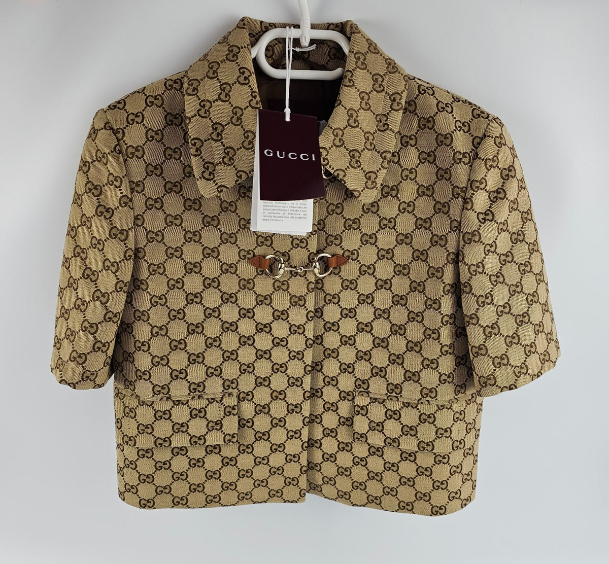 GUCCI $3200 Camel And Dark Brown GG Canvas With Horsebit Jacket New & Authentic