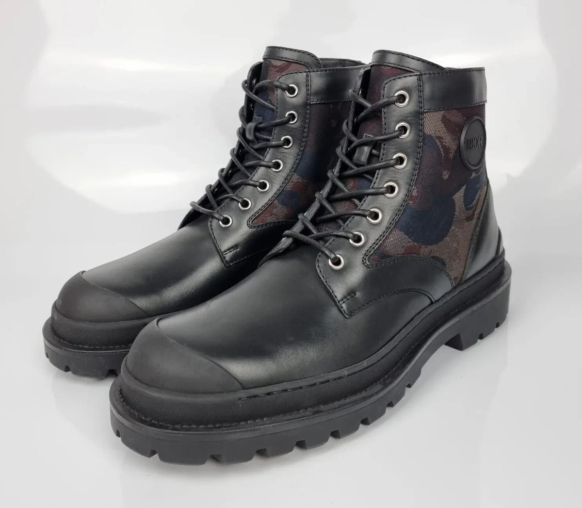 Dior Homme Explorer Camouflage Black Leather Boots New Size EU 40 US 7