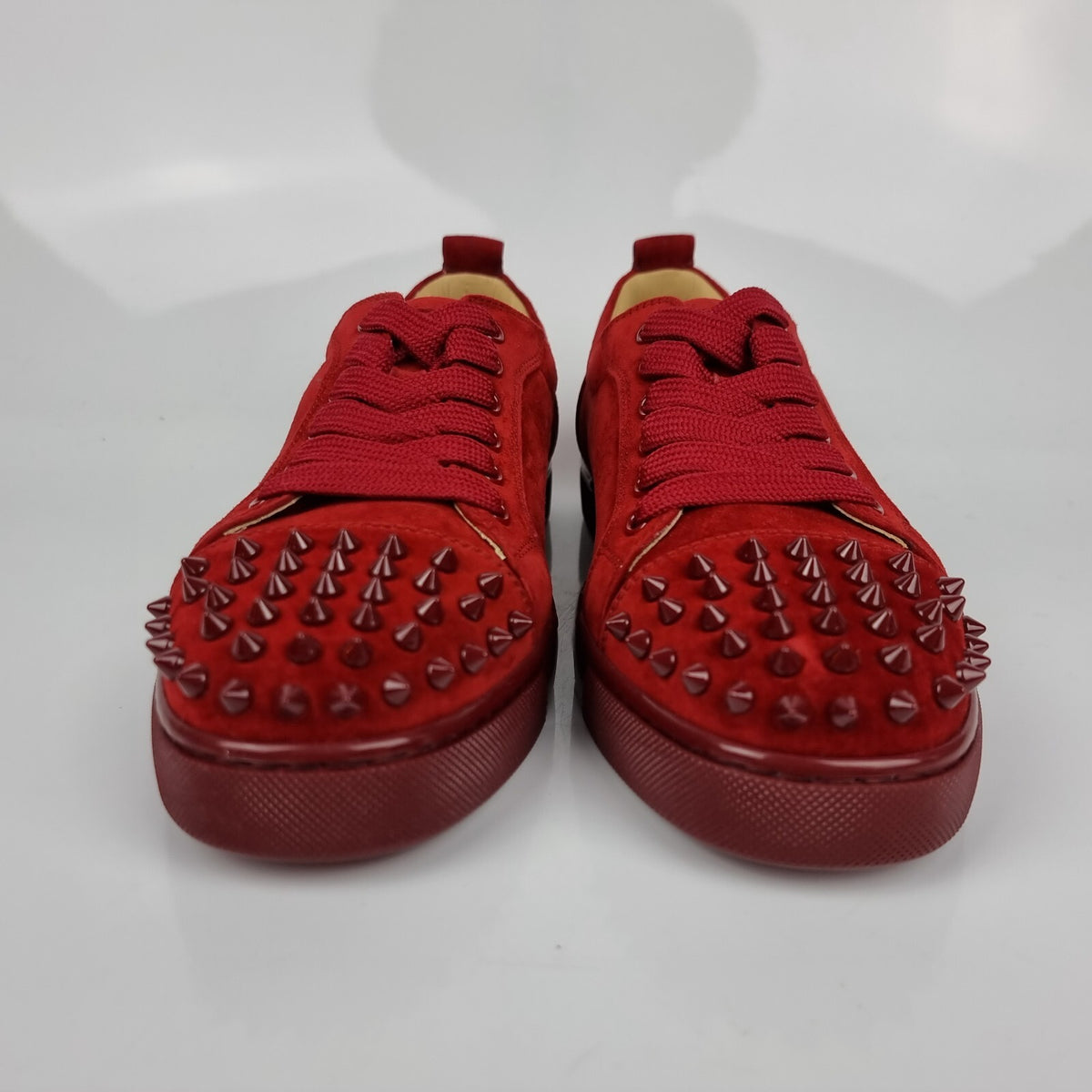 CHRISTIAN LOUBOUTIN Junior Spikes Suede Carmine Sneakers New Size 39.5 US 6.5