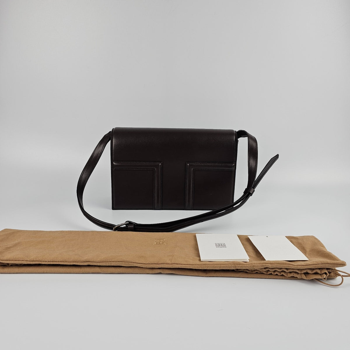 TOTEME T-Flap Coffee Brown Leather Shoulder Bag