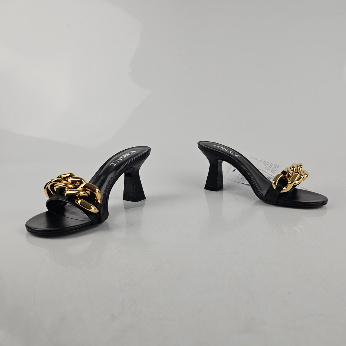 VERSACE Chain 70mm Black Mules New Size 37 US 7