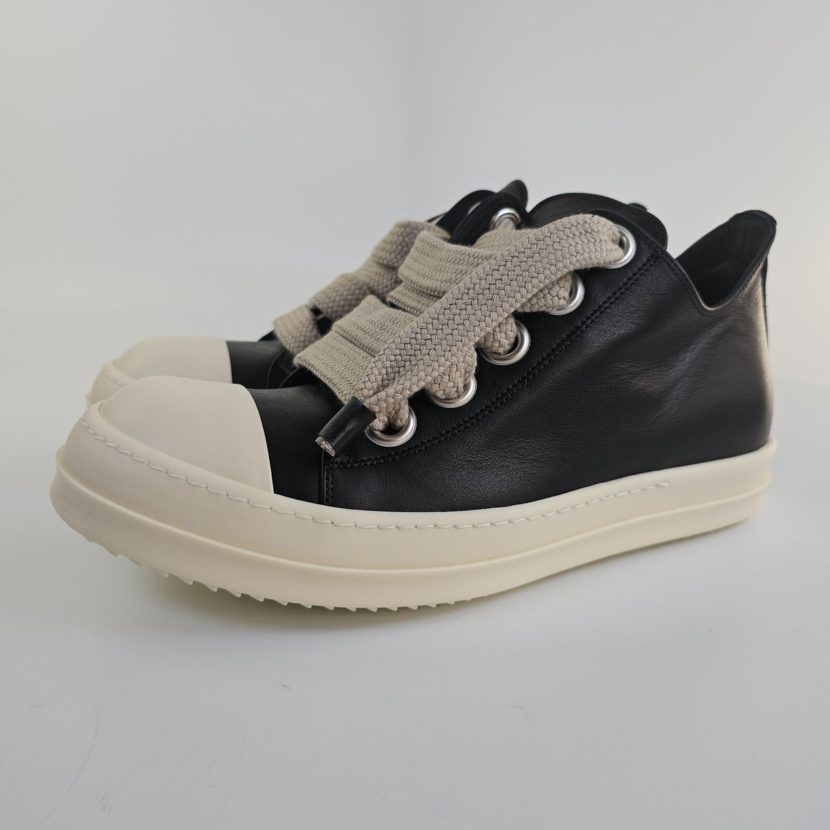 RICK OWENS Jumbolaced Porterville Black/Milk Low Top Sneakers New Size 40 US 7