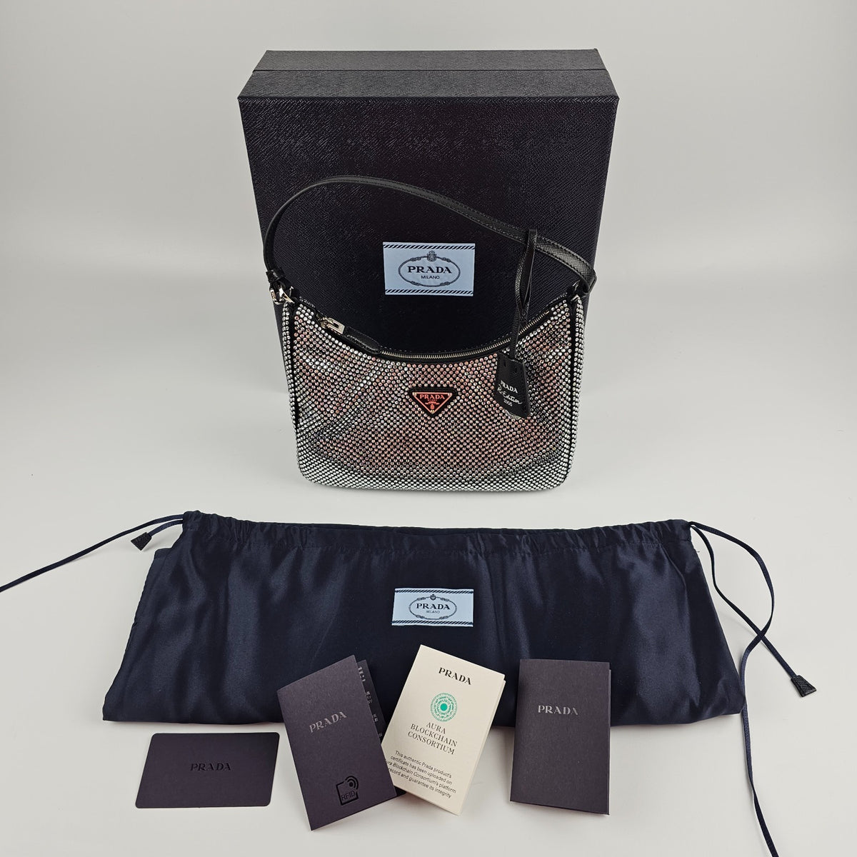 PRADA Re-Edition 2005 Satin Crystal  Mini Handbag New/Authentic