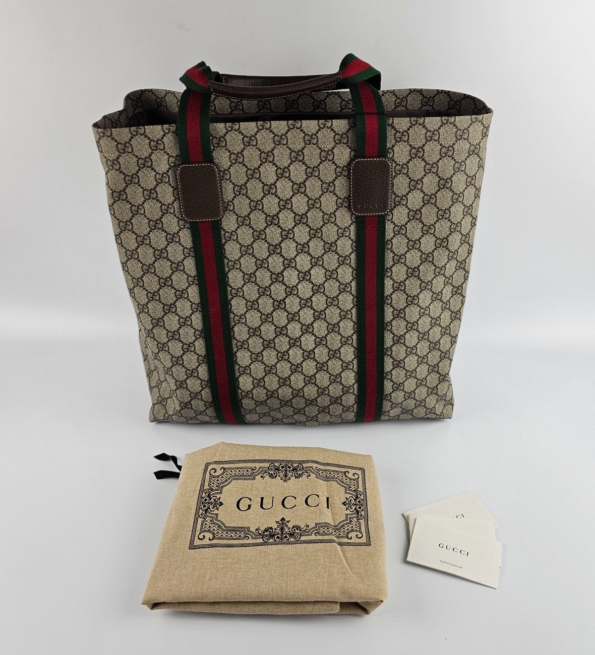 GUCCI $1500 Beige And Ebony GG Canvas Tender Large Tote Bag New & Authentic