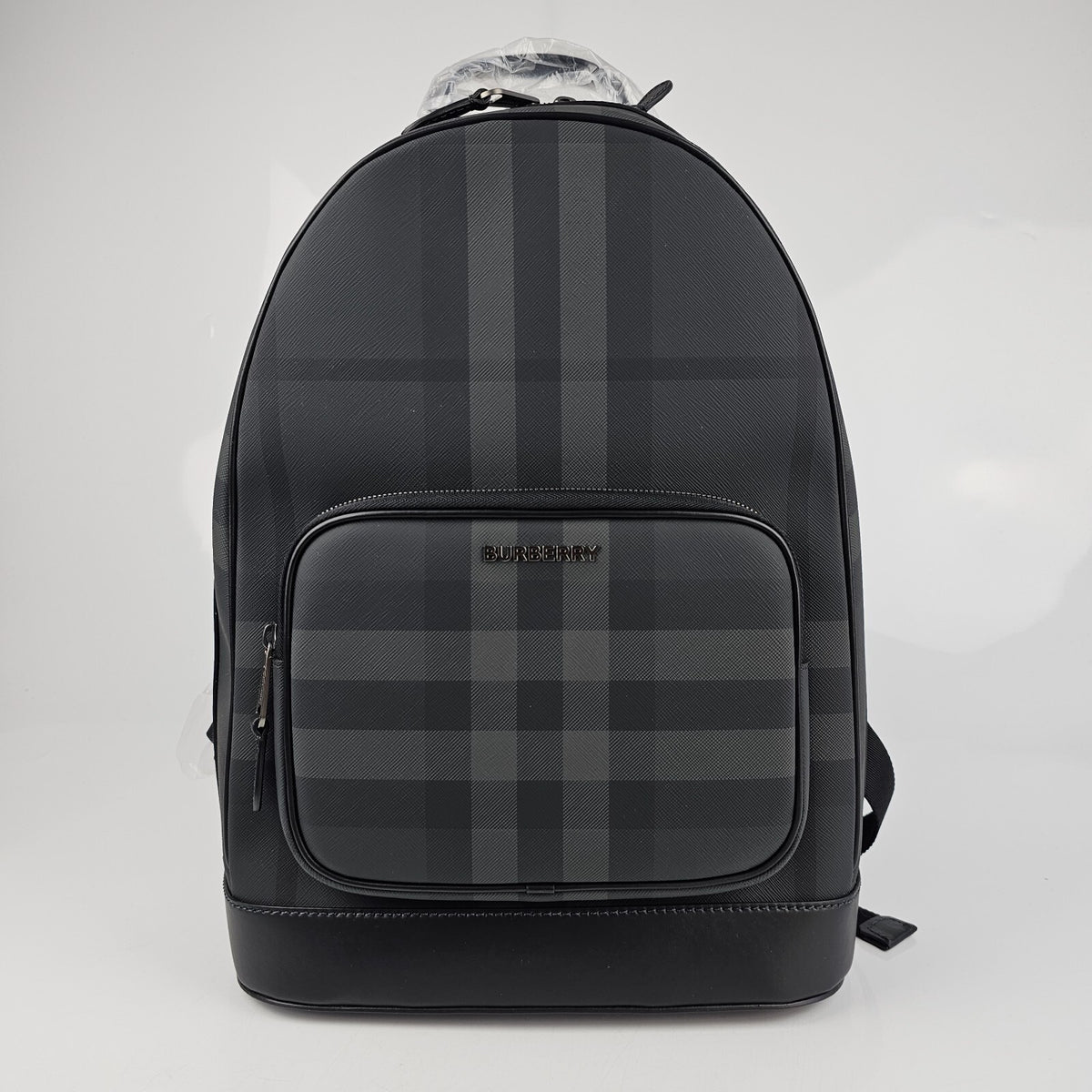 BURBERRY Rocco Charcoal Checkered E-Canvas Backpack New