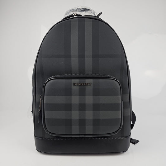BURBERRY Rocco Charcoal Checkered E-Canvas Backpack New