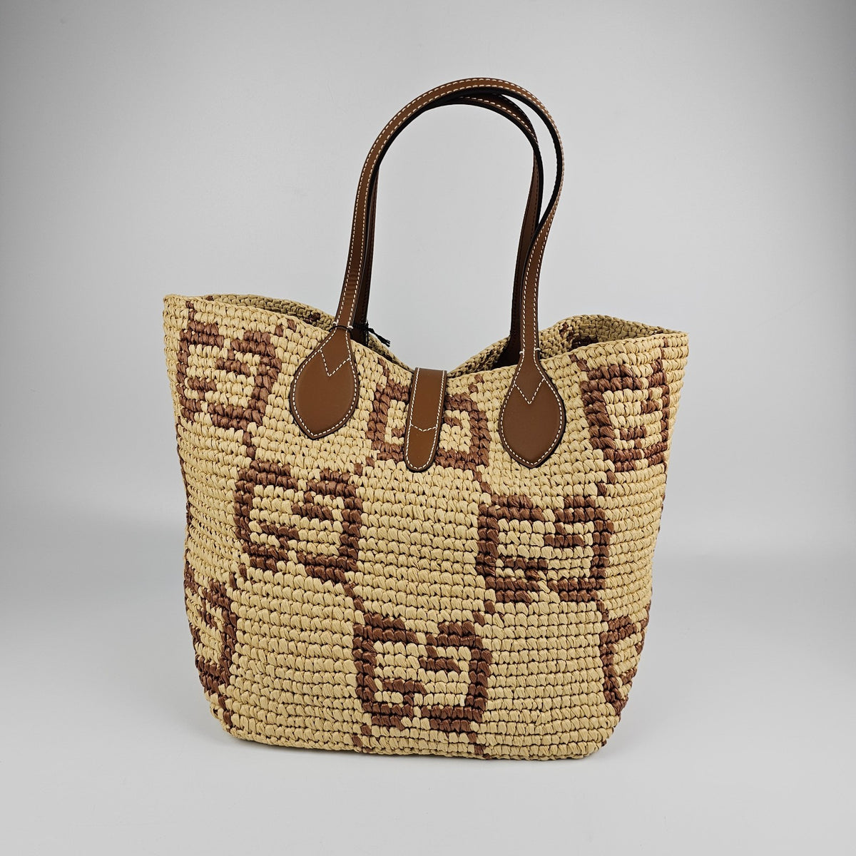 GUCCI $3650 Natural/Brown GG Raffia Medium Tote Bag New & Authentic
