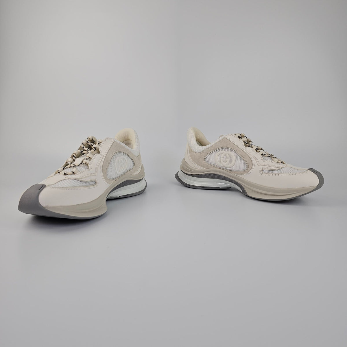 GUCCI Run GG Women's White/Beige Leather Low Top Sneakers New