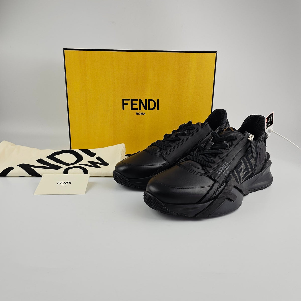 FENDI Flow Black Leather Sneakers New & Authentic