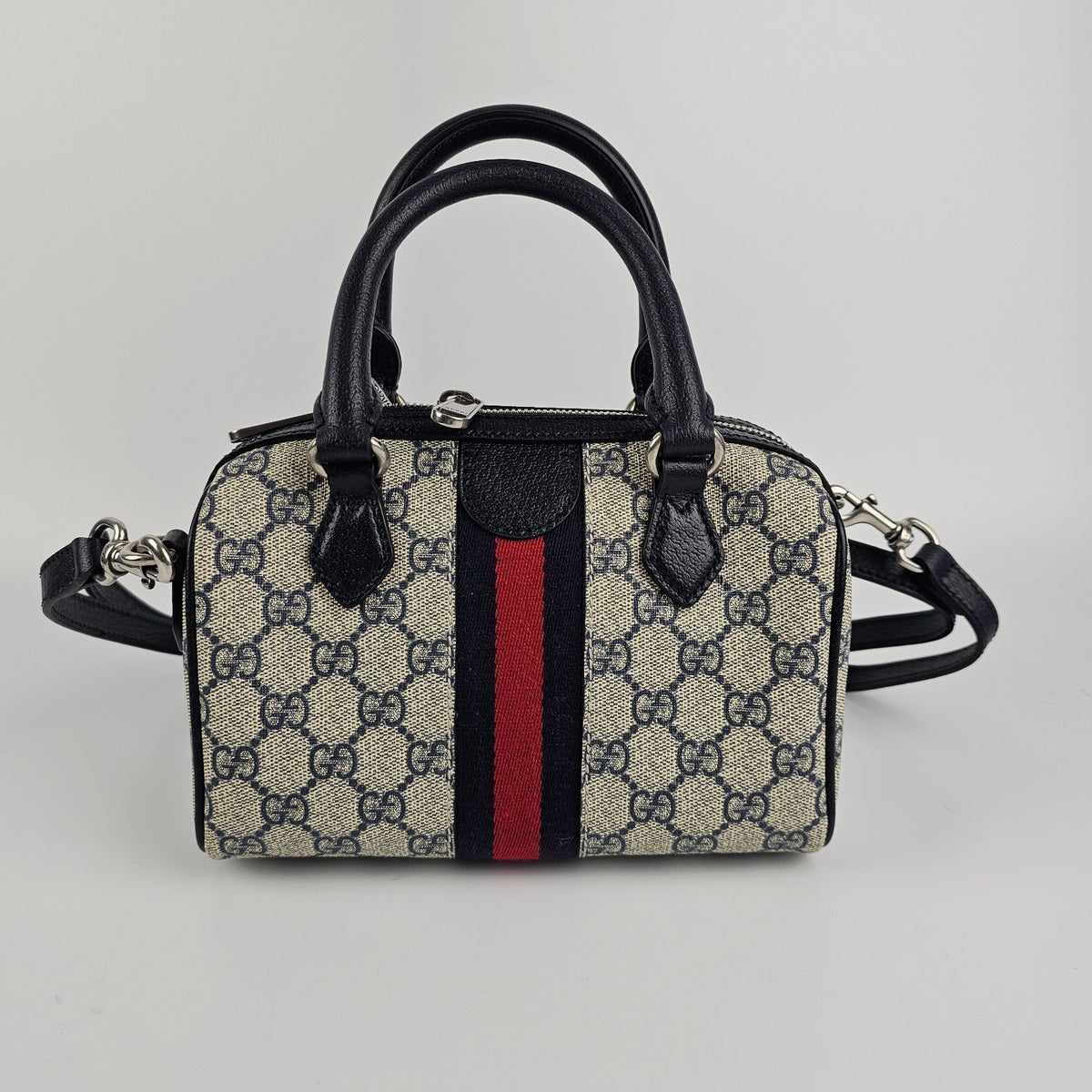 GUCCI Ophidia Small Beige And Blue GG Canvas Top Handle Bag New & Authentic