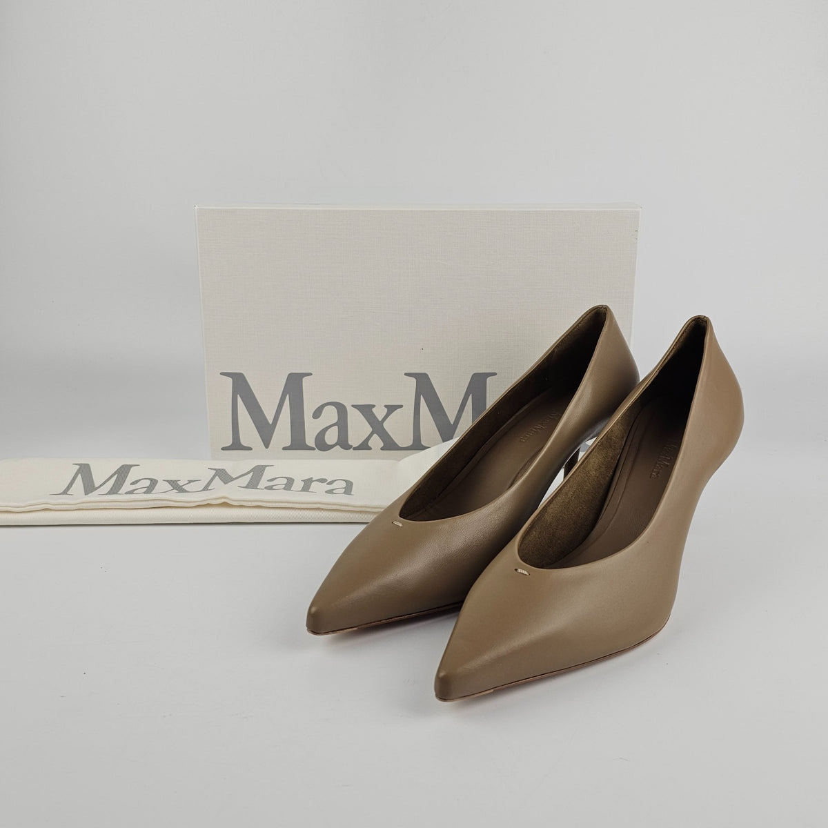 MAX MARA Beige Leather Heeled Pumps New & Authentic