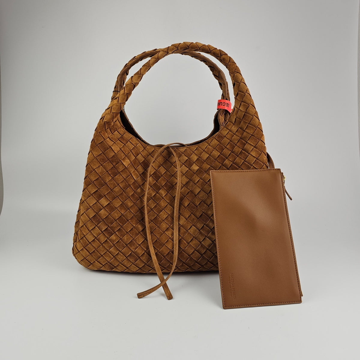 BOTTEGA VENETA Campana Large $6200 Amber Suede Top Handle Bag New & Authentic