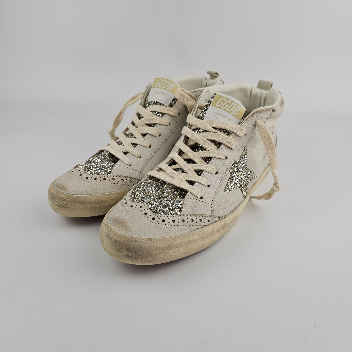 GOLDEN GOOSE Mid Star Women's Beige/Platinum Sneakers New & Authentic