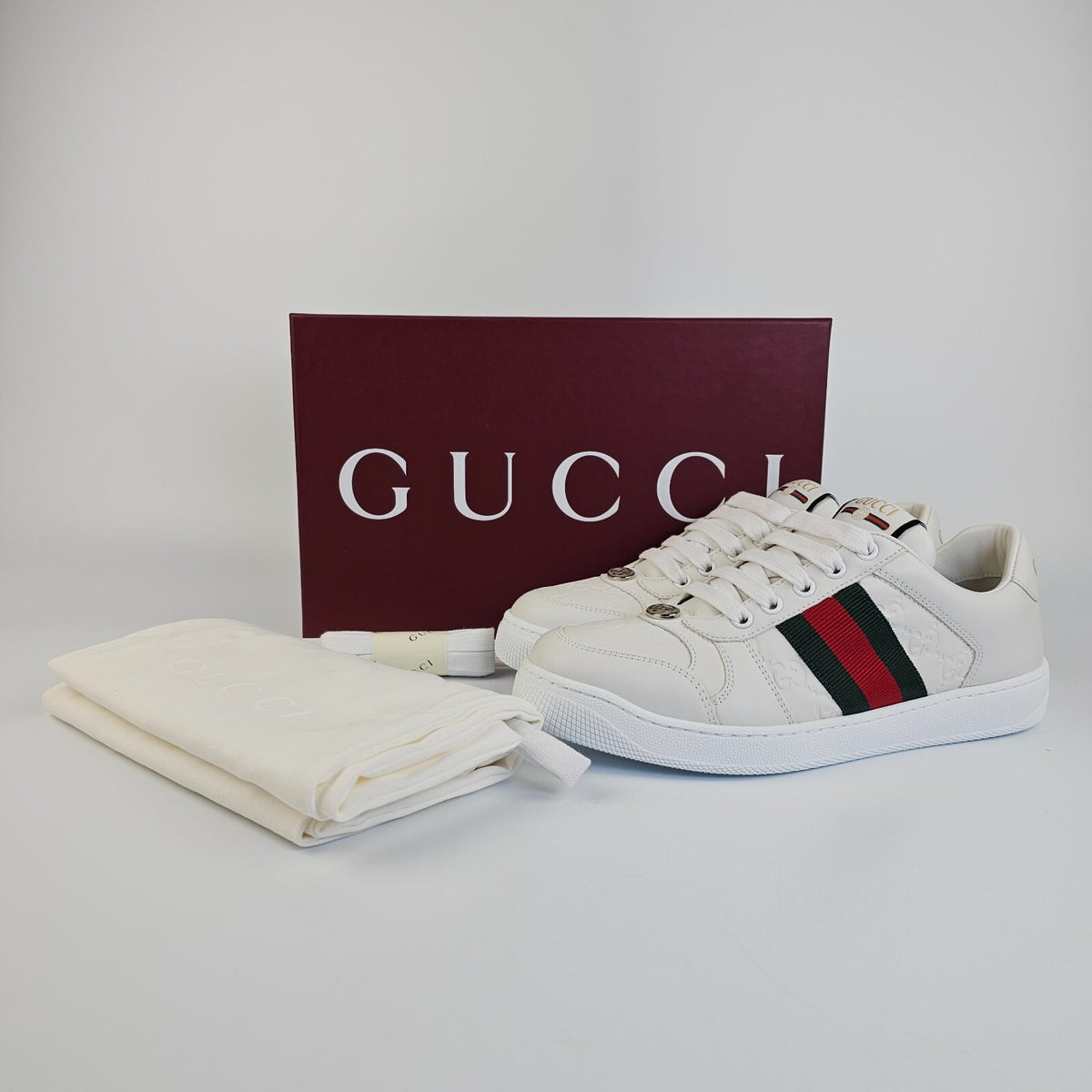 GUCCI Screener Women's White Leather Low Top Sneakers New