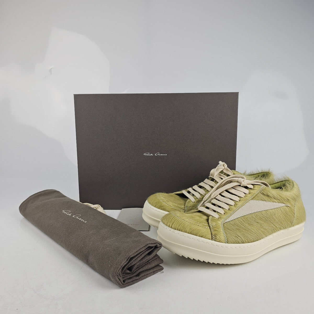 RICK OWENS Dirty Acid/Milk Vintage Leather Low Top Sneakers New Size 40.5 US 7.5