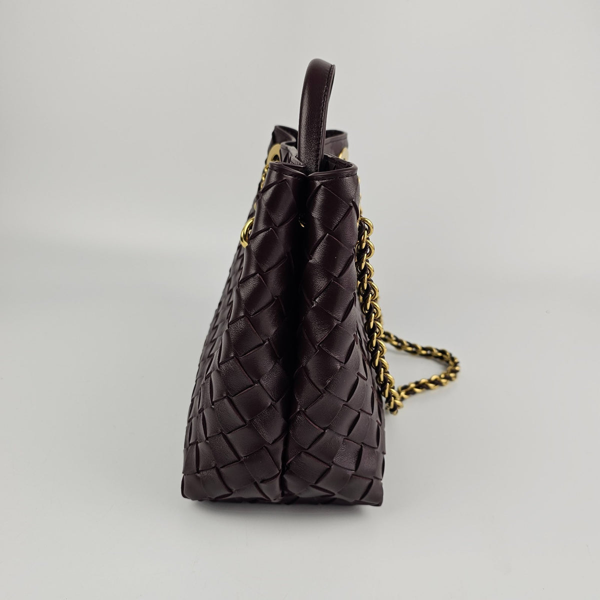 BOTTEGA VENETA Andiamo Small $5100 Dark Barolo Gold Top Handle Bag New