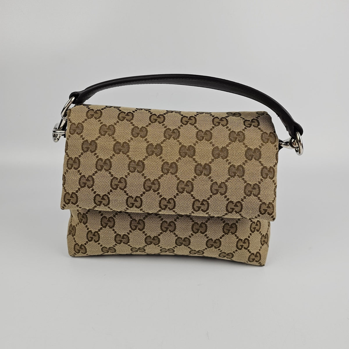 GUCCI $2250 Beige/Dark Brown GG Canvas Small Crossbody Bag New & Authentic
