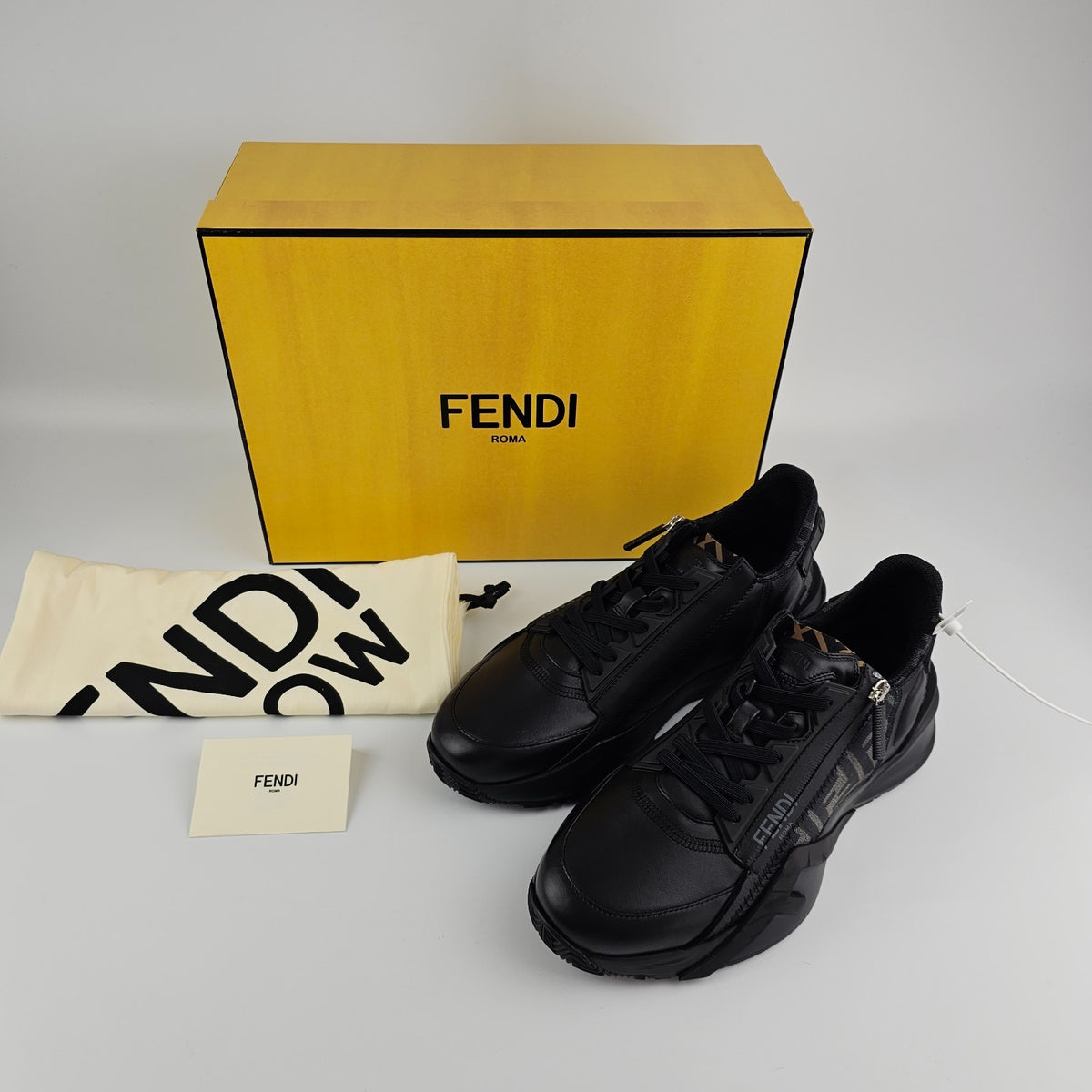 FENDI Flow Black Leather Sneakers New & Authentic