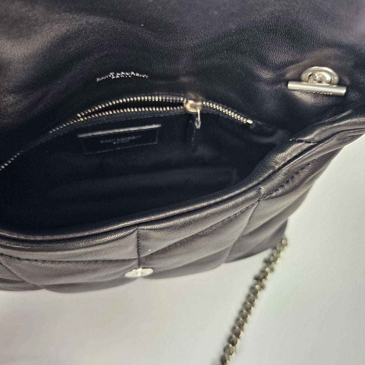Saint Laurent Toy Puffer $2490 Black/Silver Leather Shoulder Bag New & Authentic