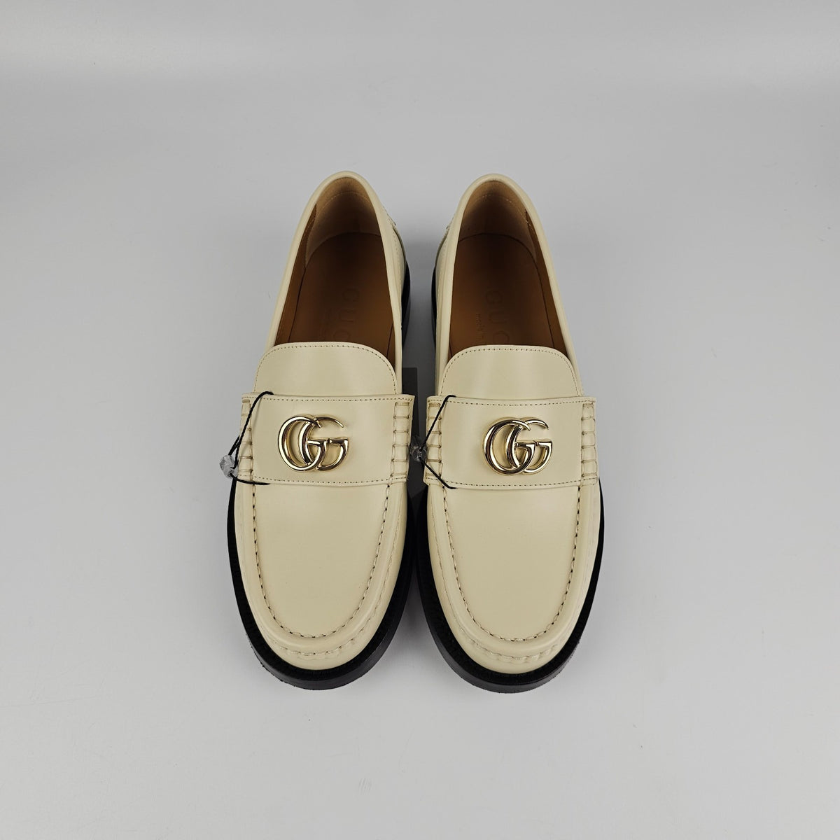 GUCCI Double G $1090 Women's White Leather Loafers New & Authentic