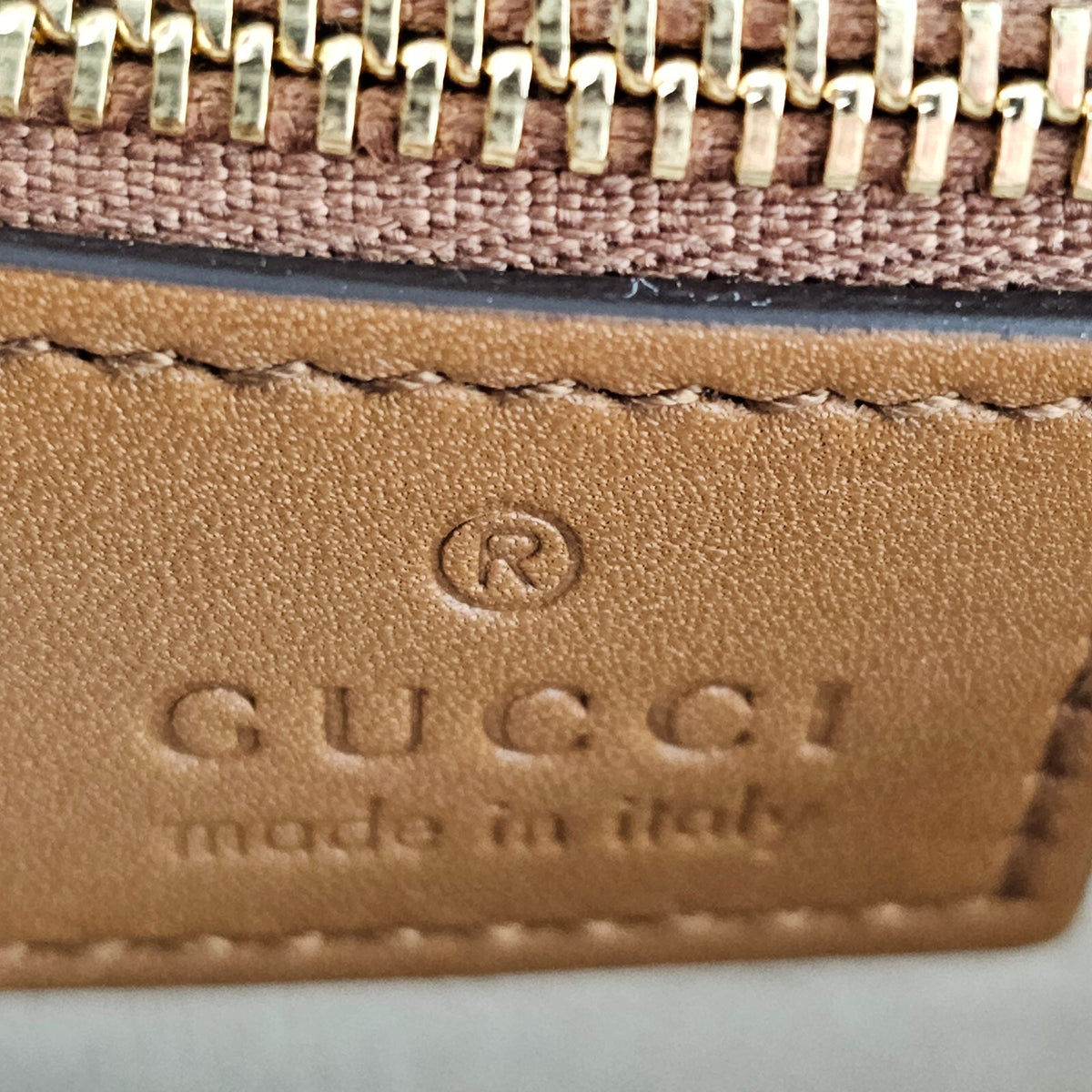 GUCCI Blondie Medium $3900 Natural Cotton And Brown Leather Top Handle Bag New