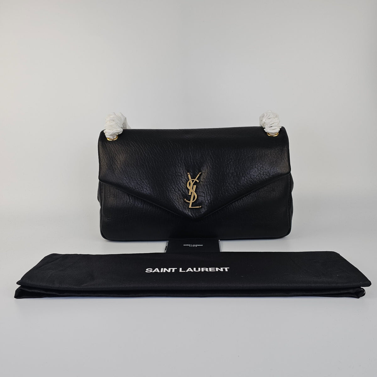 Saint Laurent Calypso Large $3500 Black Grained Lambskin Shoulder Bag New