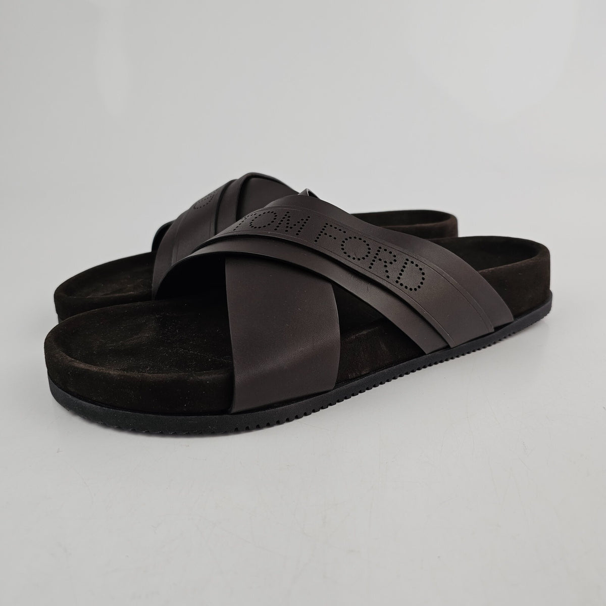 TOM FORD Wicklow Chocolate Leather Slide Sandals New Size US 8 EU 41