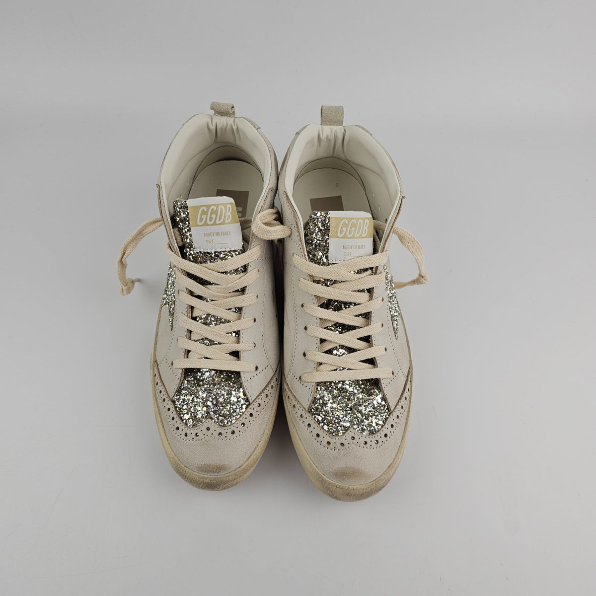 GOLDEN GOOSE Mid Star Women's Beige/Platinum Sneakers New & Authentic