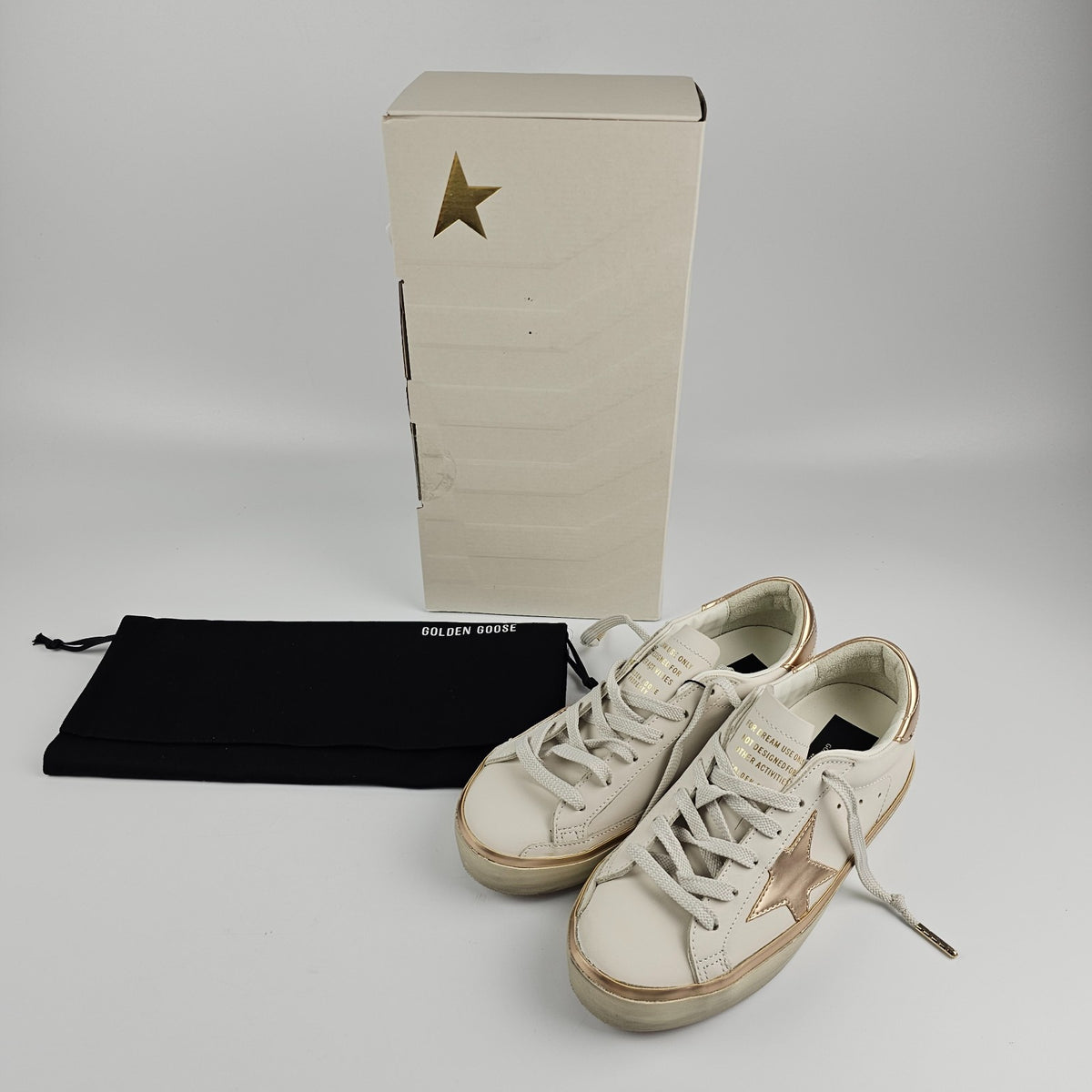 GOLDEN GOOSE Hi Star Women's White/Rose Gold Sneakers New