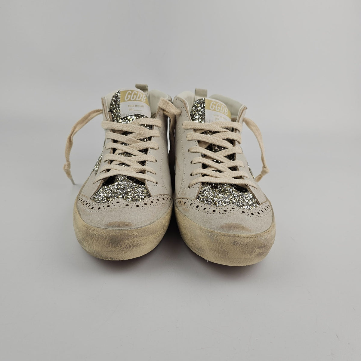 GOLDEN GOOSE Mid Star Women's Beige/Platinum Sneakers New & Authentic