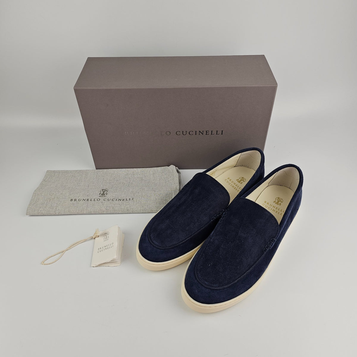 BRUNELLO CUCINELLI $1100 Navy Blue Suede Loafer Sneakers New & Authentic