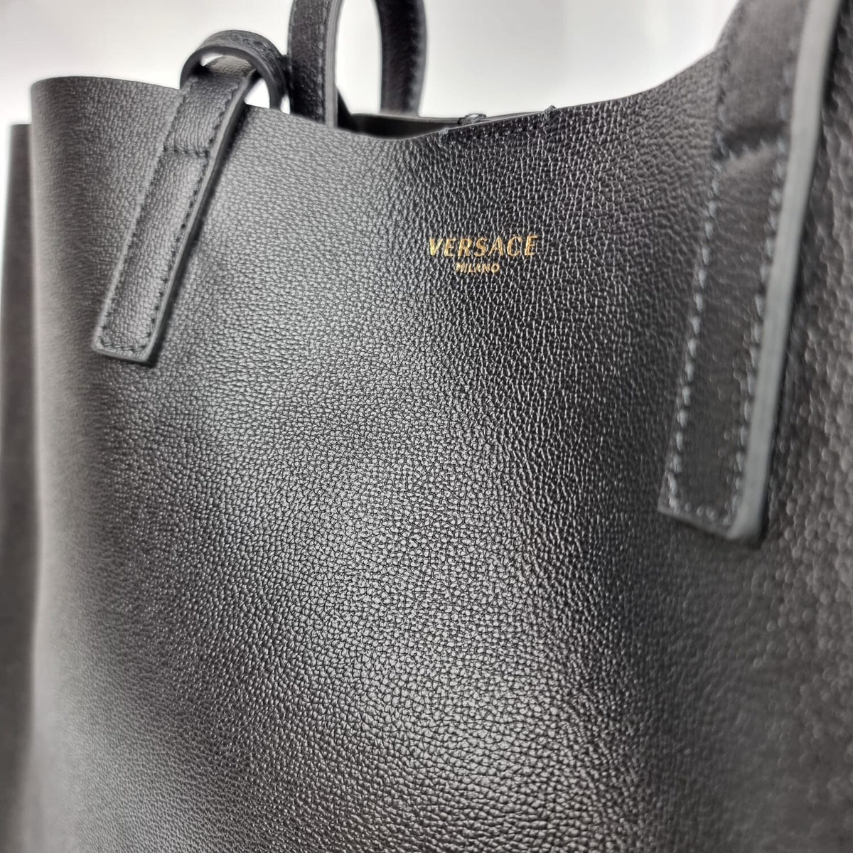 VERSACE Black Leather Tote Bag New