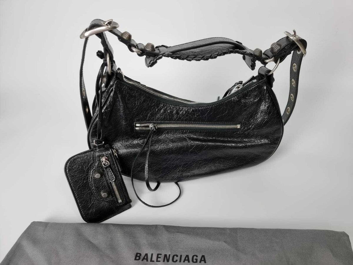 BALENCIAGA Small Le Cagole Black Leather Shoulder Bag New