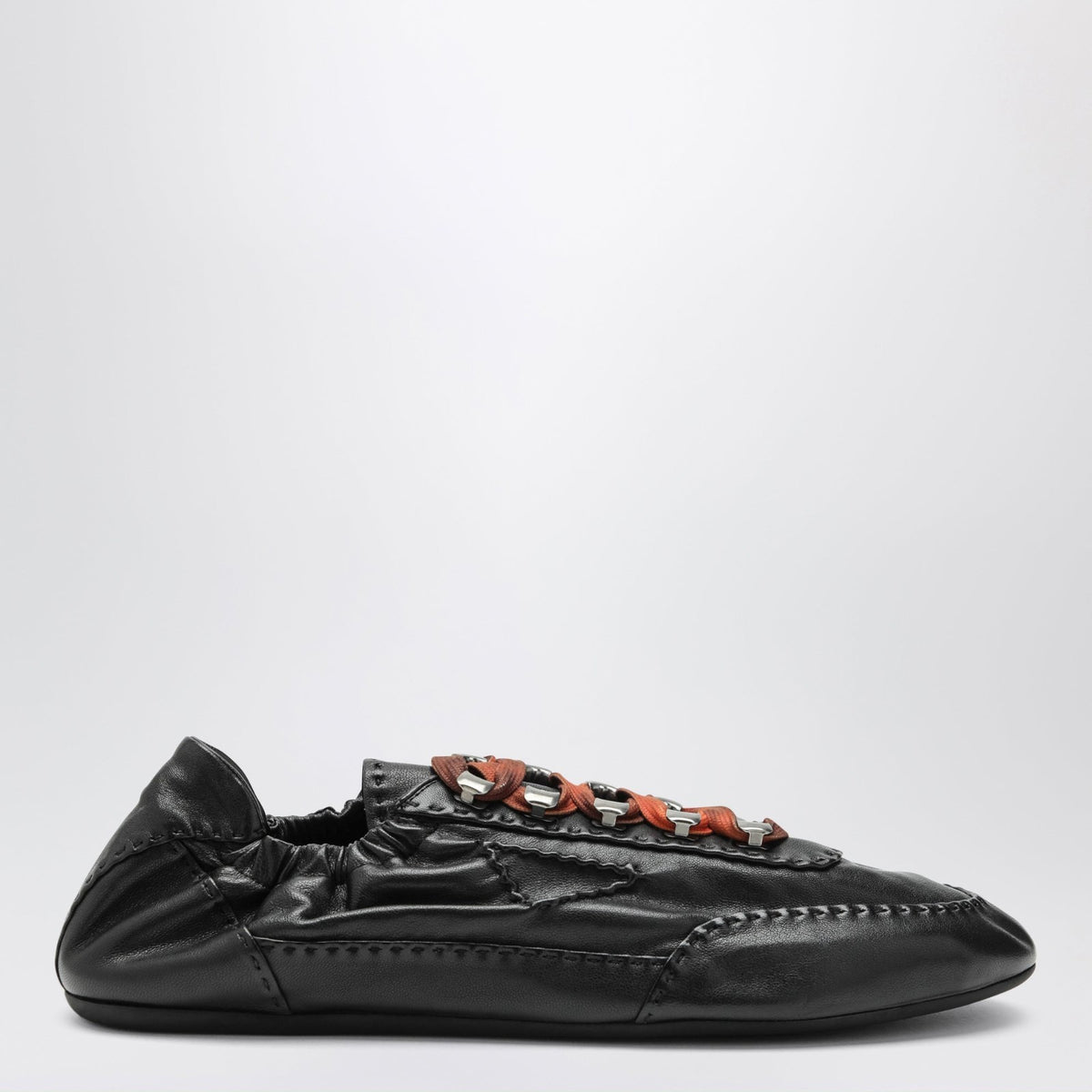 PRADA $1270 Collapse Black Antiqued Nappa Leather Sneakers New & Authentic