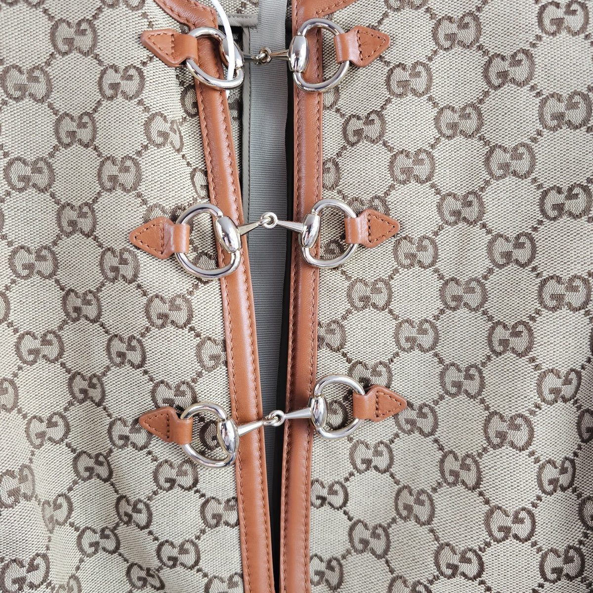 GUCCI $4200 Camel And Dark Brown GG Canvas With Horsebit Dress New & Authentic