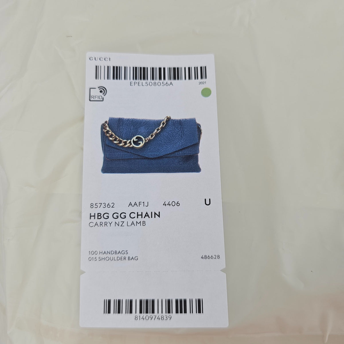 GUCCI $4600 Cobalt Blue GG Leather Large With Chain Shoulder Bag New & Authentic