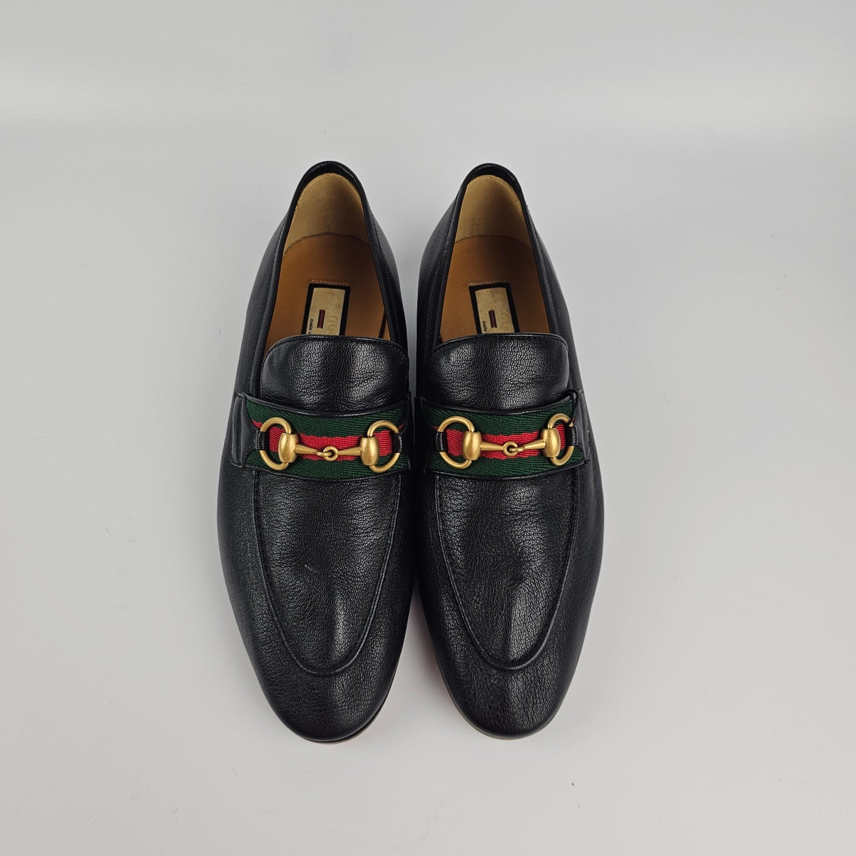 GUCCI Men's Black Leather With Horsebit And Web Loafers New & Authentic