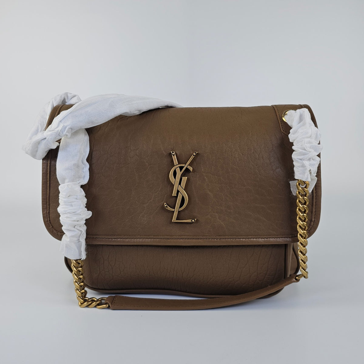 SAINT LAURENT Niki Medium $3550 Dark Cork Leather Shoulder Bag New And Authentic