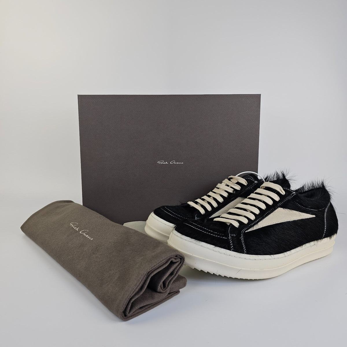 RICK OWENS Black/Milk Vintage Ponyhair Sneakers New Size 41 US 8