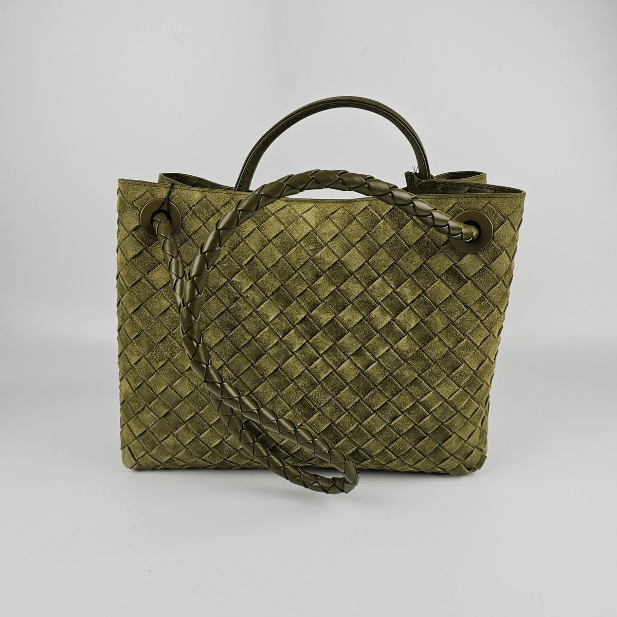 BOTTEGA VENETA Andiamo Medium $5700 Mud Suede Top Handle Bag New
