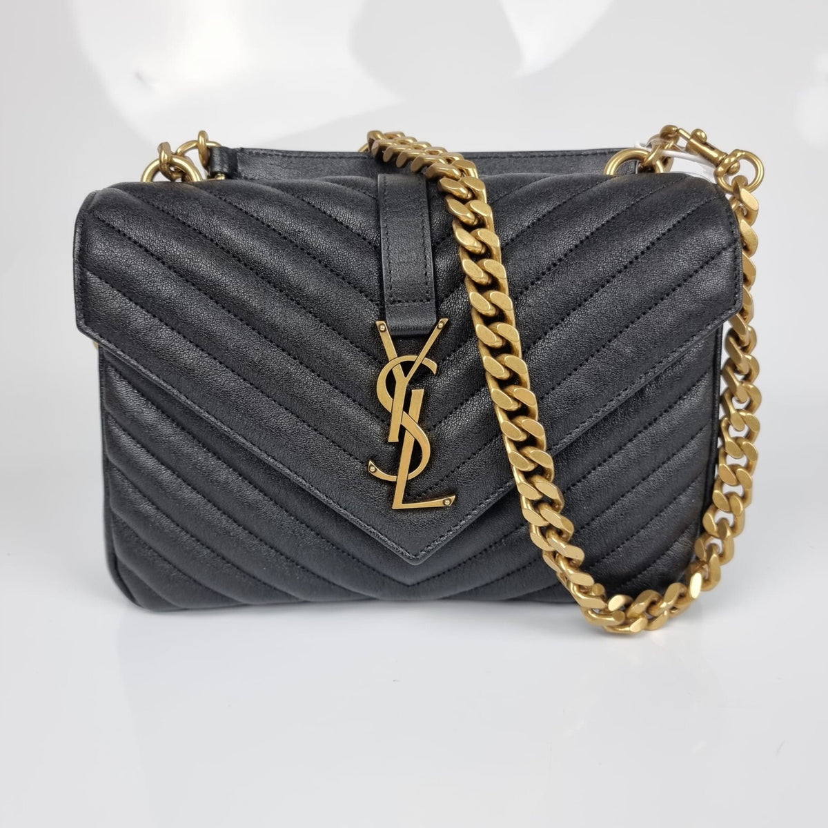 SAINT LAURENT Medium College Quilted Black Leather Bag New